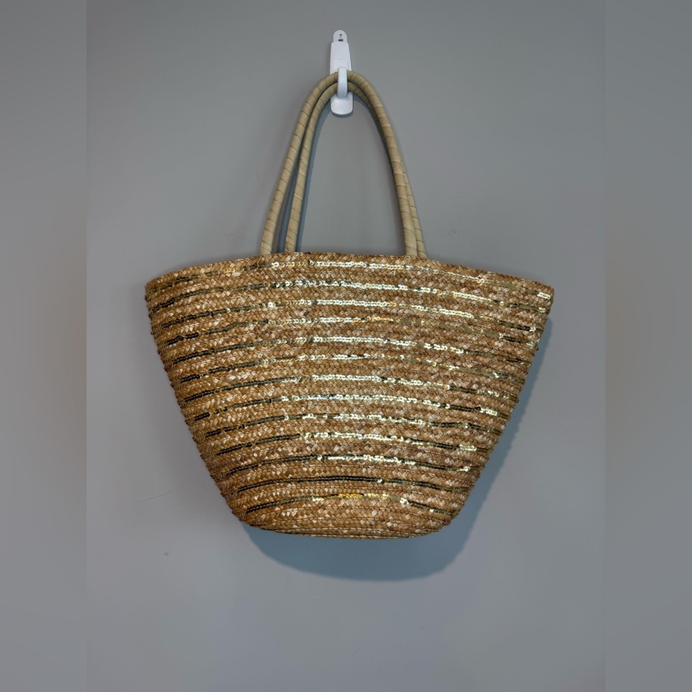 Cappelli Staw Summer Large Lined Tote Bag with Gold Sequins - Picture 5 of 15